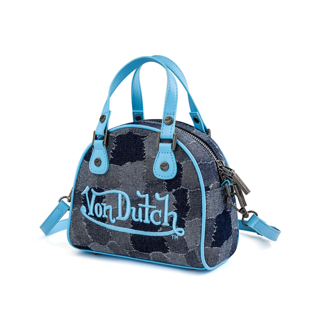 Blue Patch Denim Bowling Bag — Dark Wash