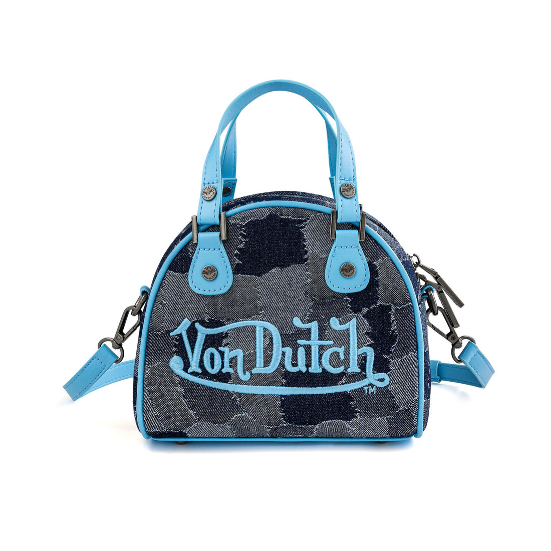 Blue Patch Denim Bowling Bag — Dark Wash