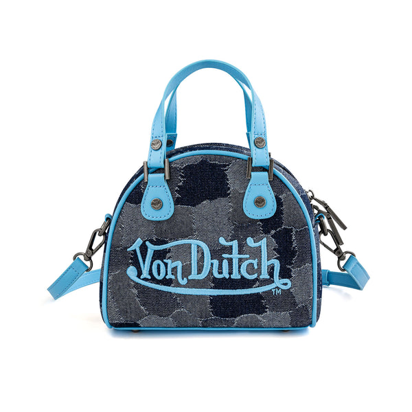 Blue Patch Denim Bowling Bag — Dark Wash