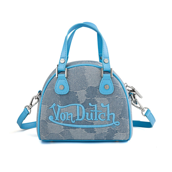 Blue Patch Denim Bowling Bag — Light Wash