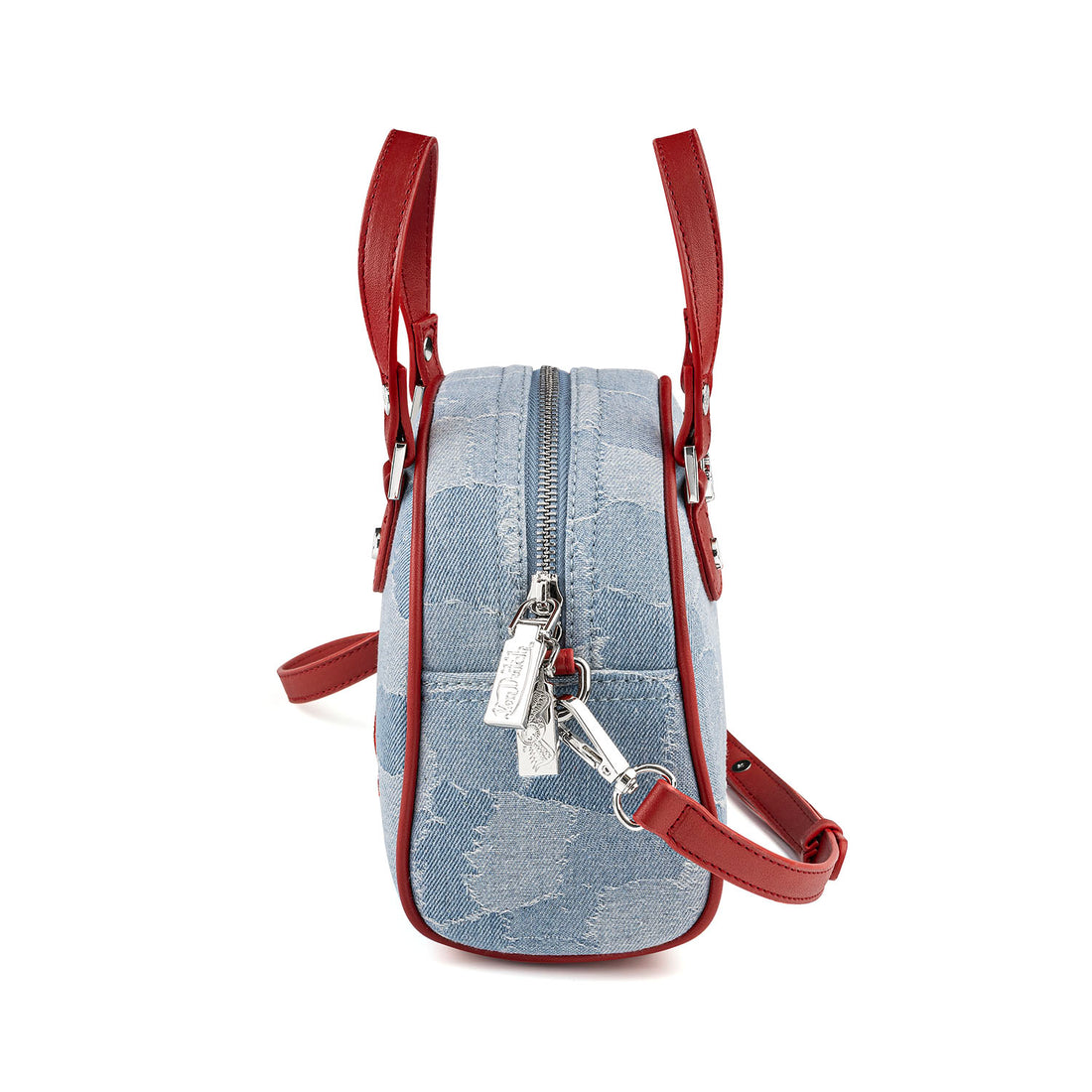 Red Patch Denim Bowling Bag — Light Wash
