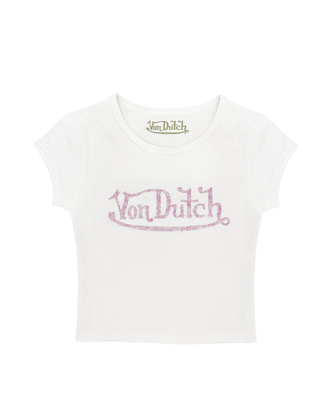 Von Dutch White & Pink Classic Rhinestone Baby Tee