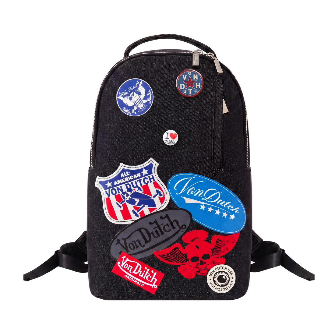 Medium Sized Black Multi-Patch Backpack — image 1