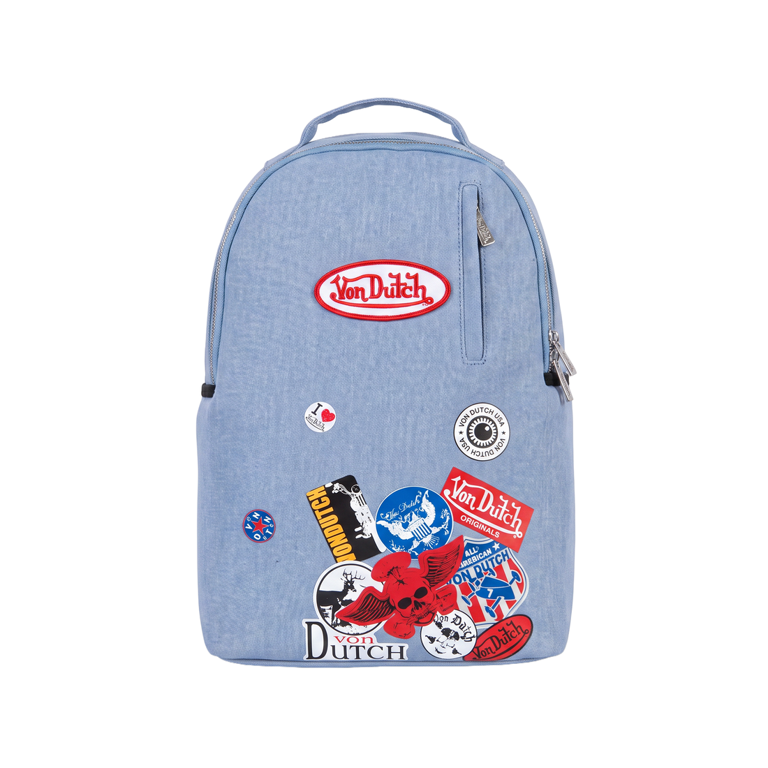 Medium Sized Denim Multi-Patch Backpack — image 1