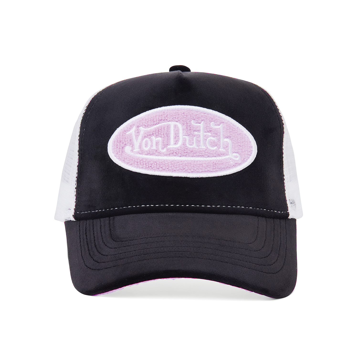 Von Dutch Black Cap with Pink Logo Patch and White Stars 415 Black & Pink Studded Trucker Hat | Von Dutch main image 4