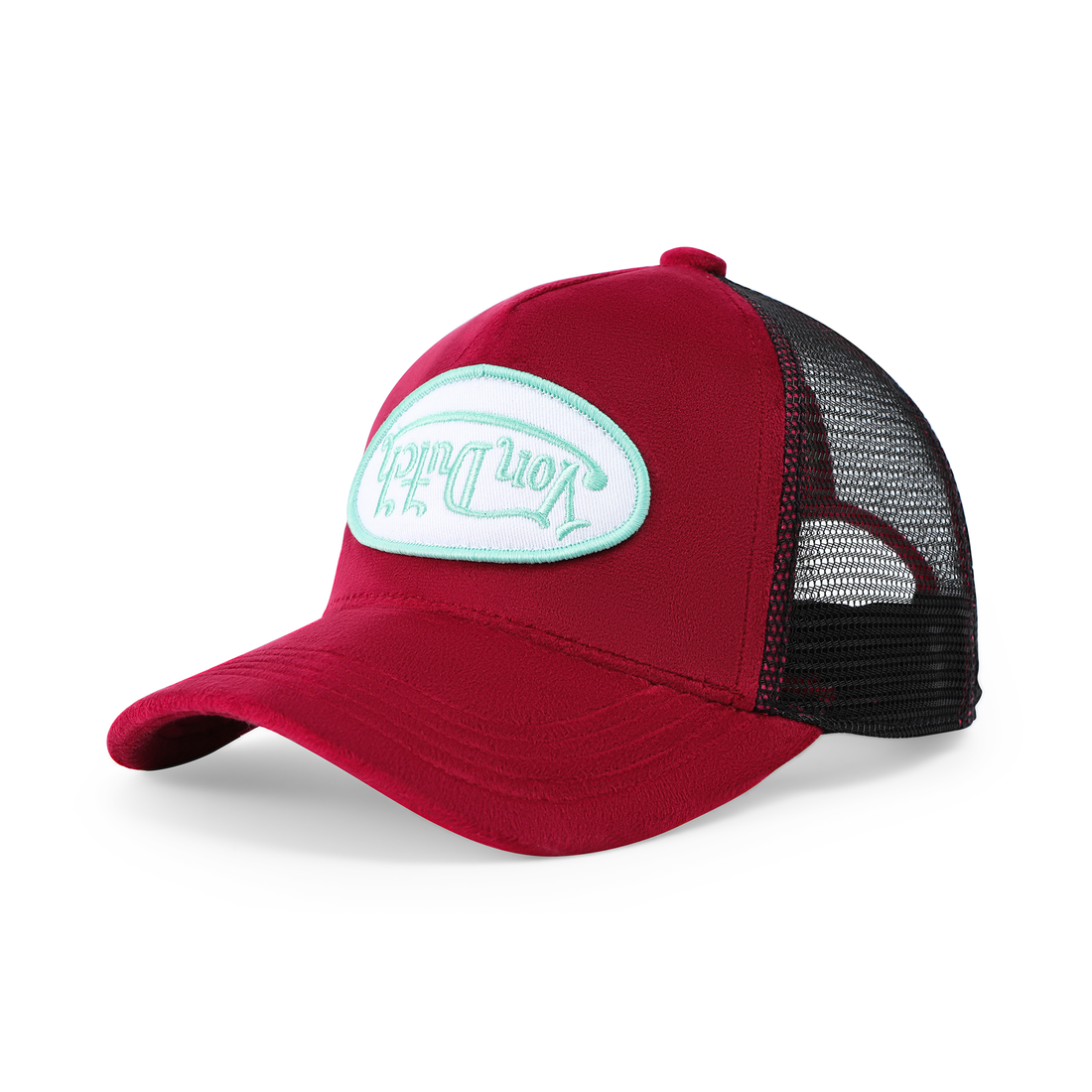 Kids Velvet Trucker Hat - Wine/Lime — image 4