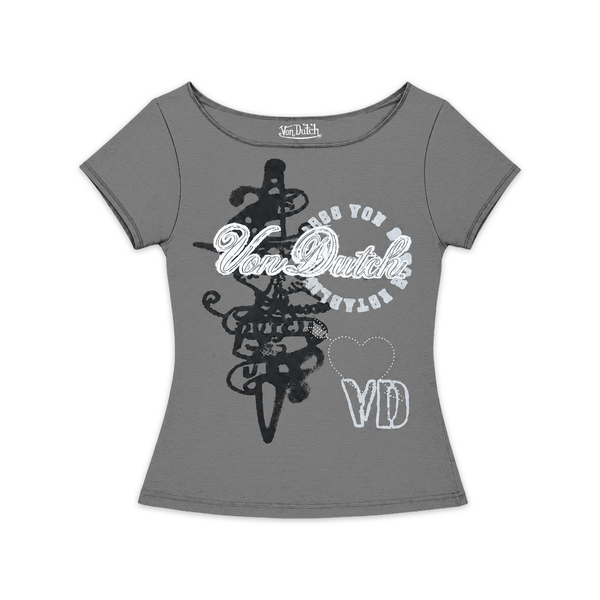 GRAY SPOOKY OFF THE SHOULDER TEE