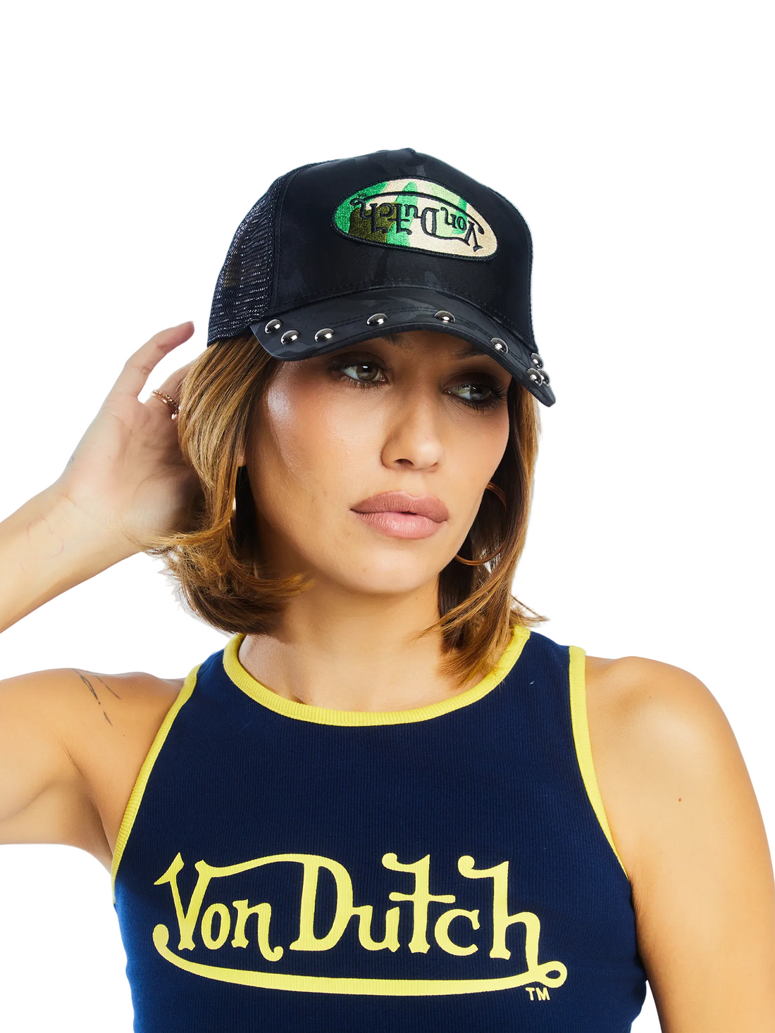 415 Black & Green Studded Trucker Hat — image 2