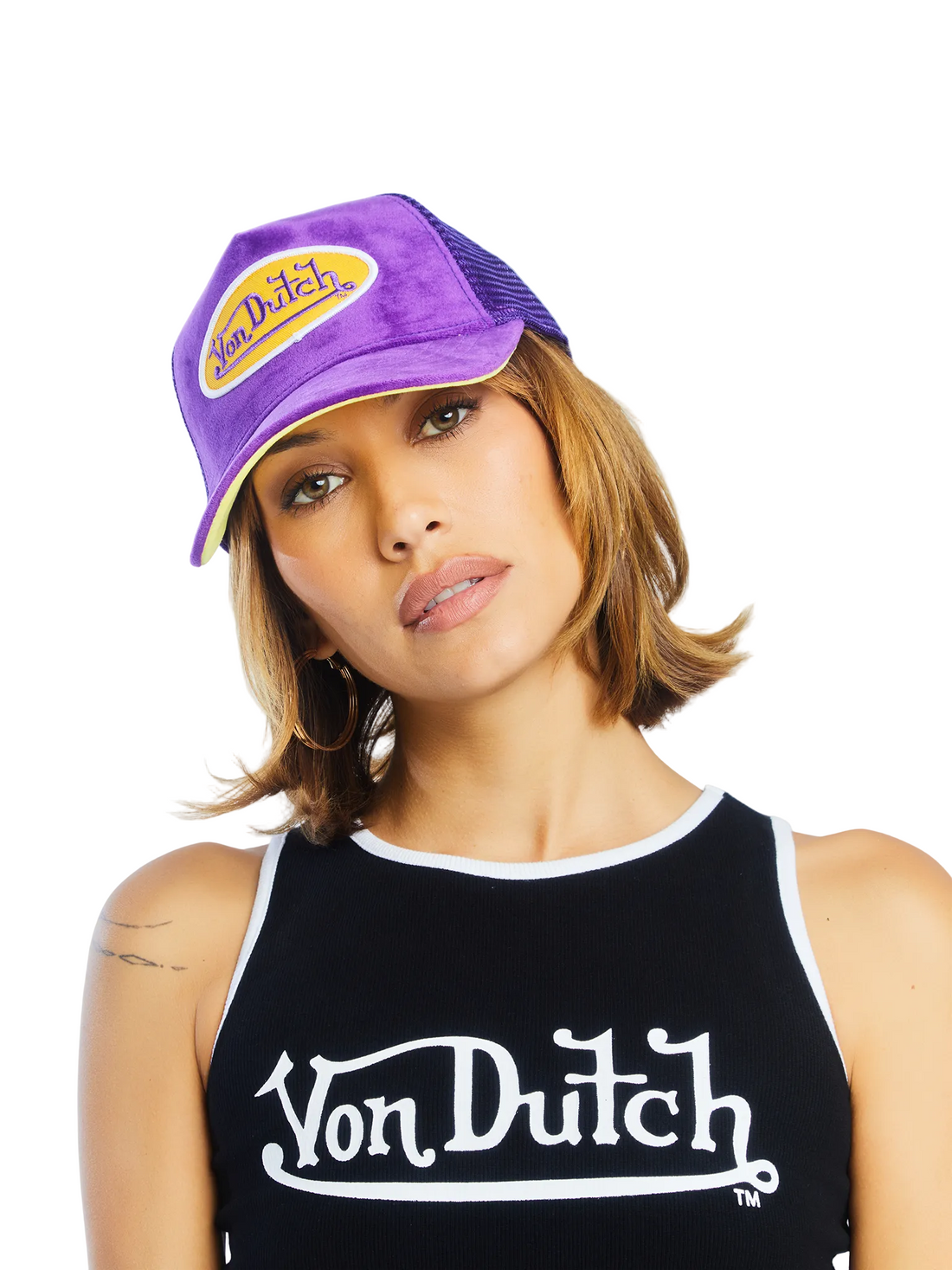 Purple & Yellow Velvet Trucker Hat