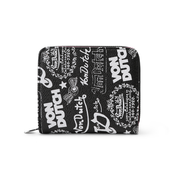 Logo Stamps Zip-Up Wallet - Black