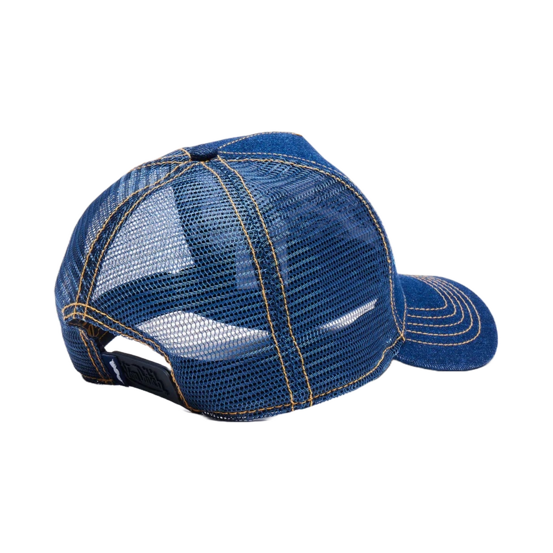 Navy Rhinestone Logo Denim Trucker Hat