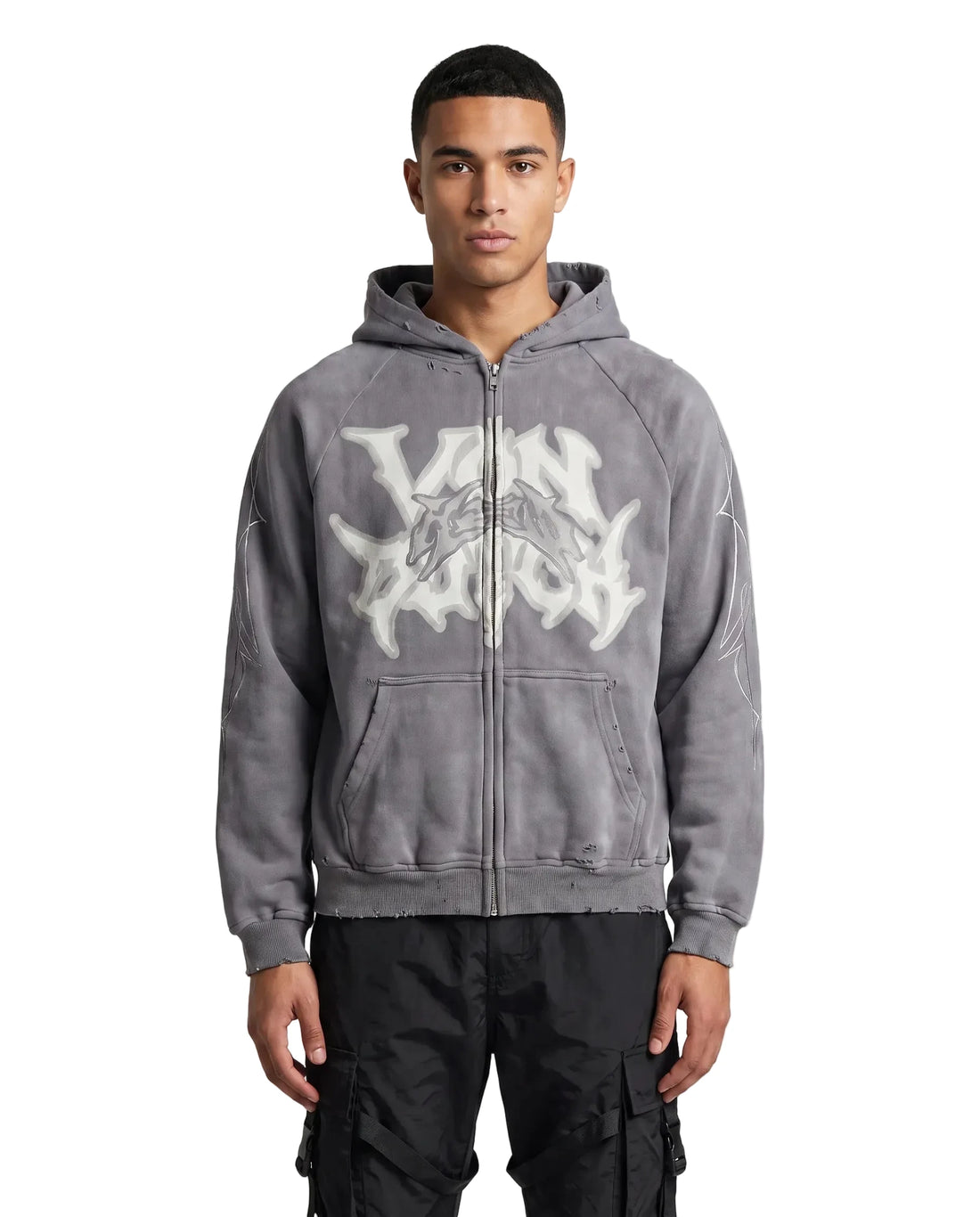 GRAY DISTRESSED HOODIE - VD x HARDFEST — image 2