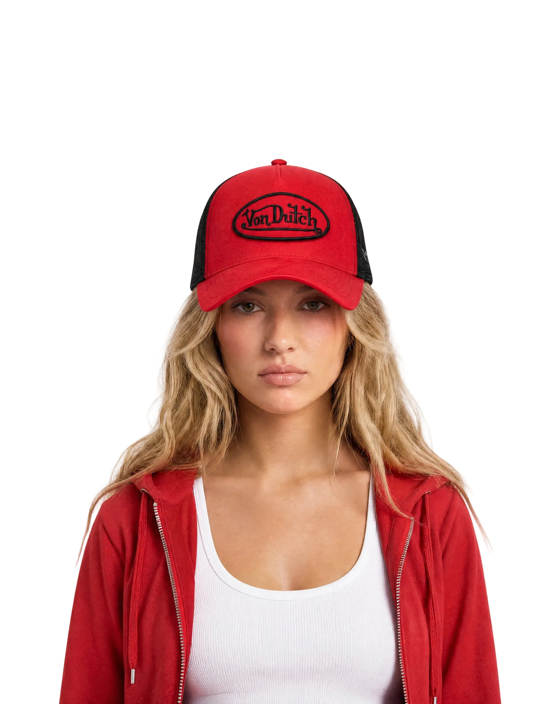 Suede Trucker Hat - Red and Black — image 2