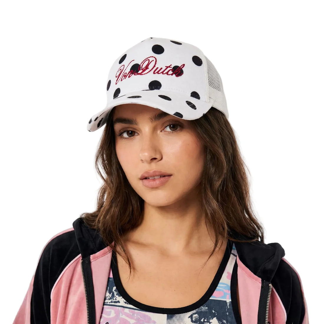 Polka Dot Velour Rhinestone Trucker Hat — image 2