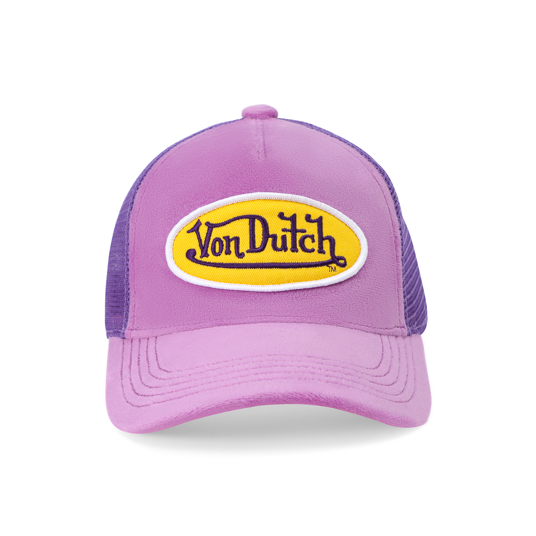 Kids Purple & Yellow Velvet Trucker Hat — image 1