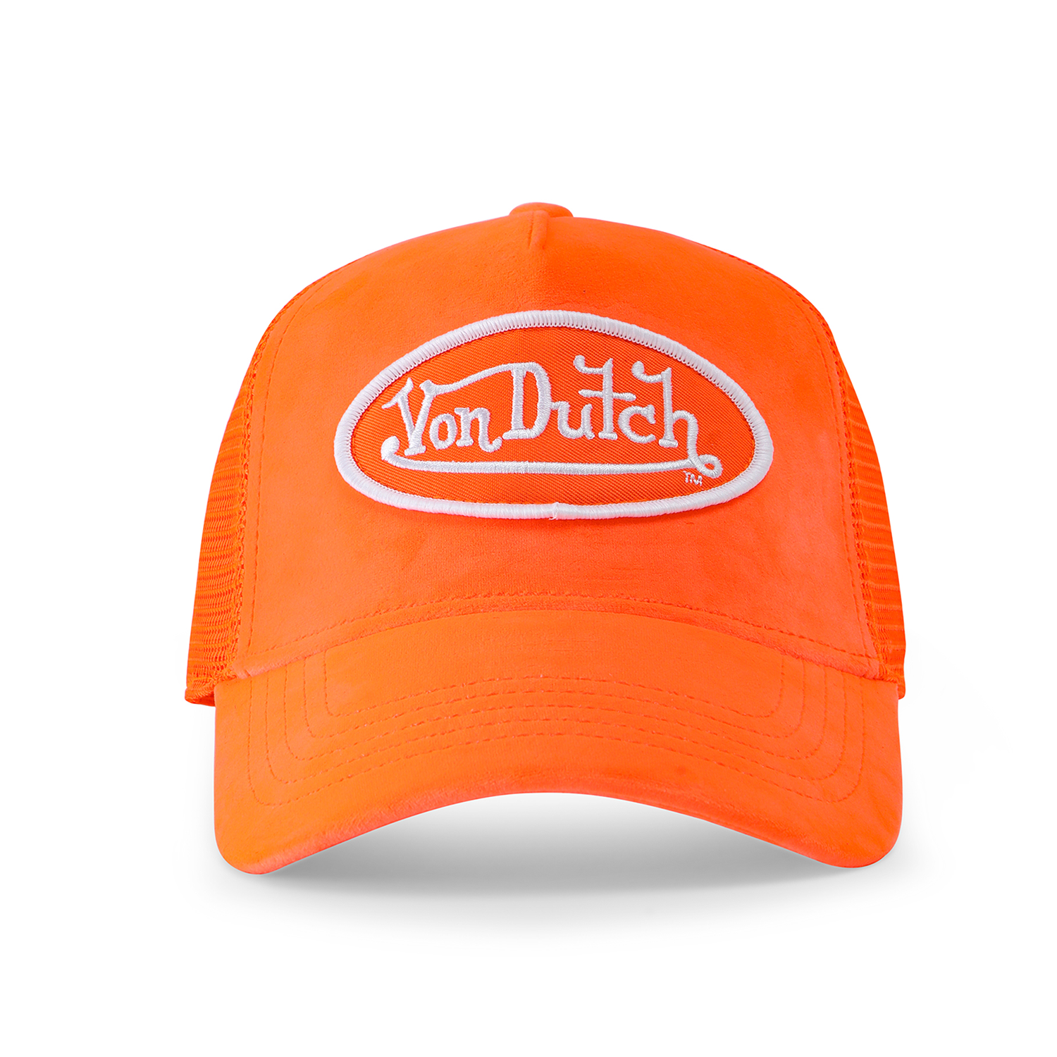 Neon Orange Velvet Trucker Hat | Von Dutch Neon Orange Velvet Trucker Hat | Von Dutch