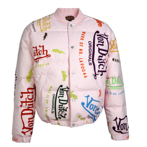 Pink All Over Print Unisex Puffer Jacket