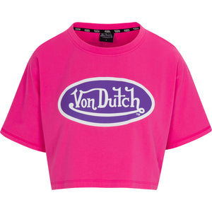 Von Dutch Originals Logo Patch Women's Fuschia Crop Tee