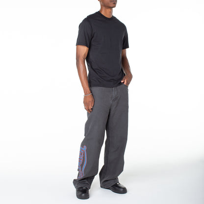 Men's Baggy Contrast Graphic Patch Straight Reaper Pant - Black