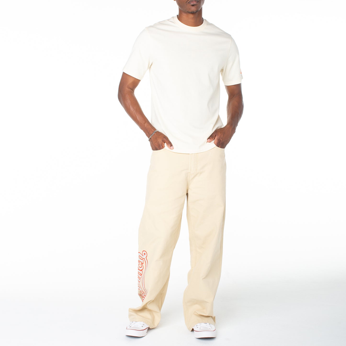 Men's Baggy Contrast Graphic Patch Straight Reaper Pant - Sand