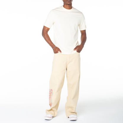 Men's Baggy Contrast Graphic Patch Straight Reaper Pant - Sand