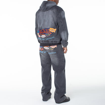 Von Dutch Men's Invader Patch Acid Zip Up Hoodie Jacket