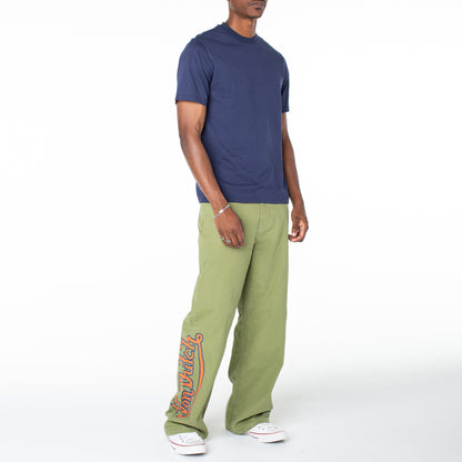 Men's Baggy Contrast Graphic Patch Straight Reaper Pant - Olive