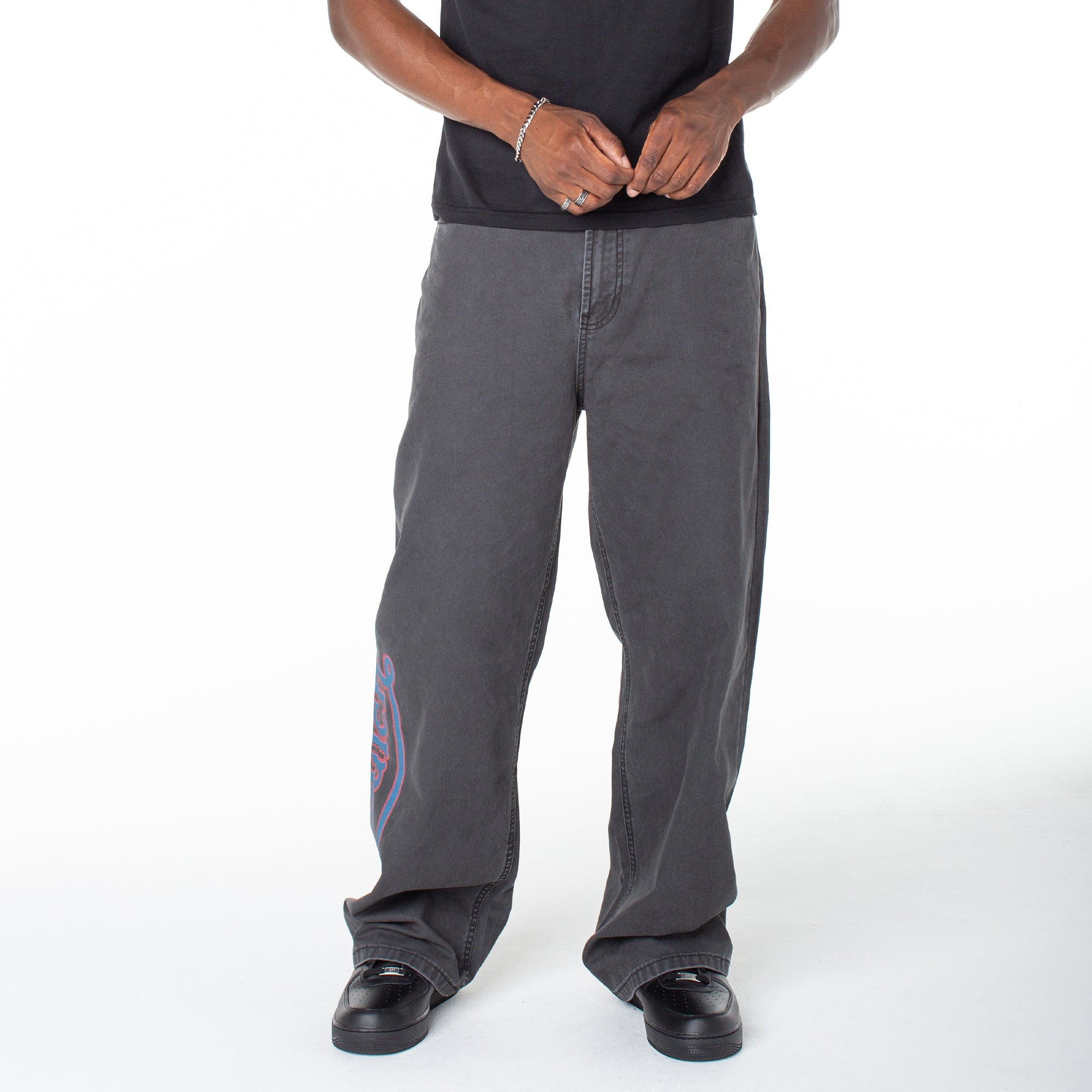 Von Dutch Men's Baggy Contrast Graphic Patch Straight Reaper Pant