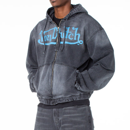 Von Dutch Men's Invader Patch Acid Zip Up Hoodie Jacket