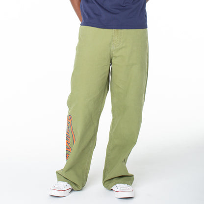 Men's Baggy Contrast Graphic Patch Straight Reaper Pant - Olive