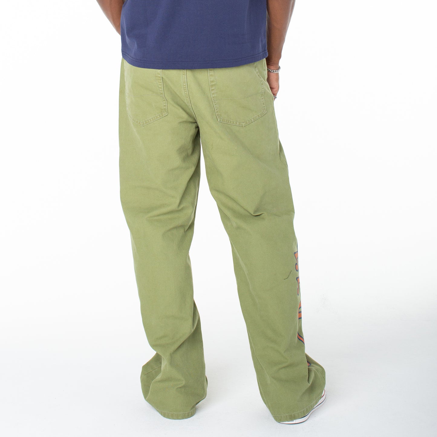 Men's Baggy Contrast Graphic Patch Straight Reaper Pant - Olive