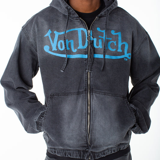 Von Dutch Men's Invader Patch Acid Zip Up Hoodie Jacket