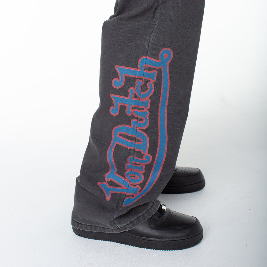Men's Baggy Contrast Graphic Patch Straight Reaper Pant - Black