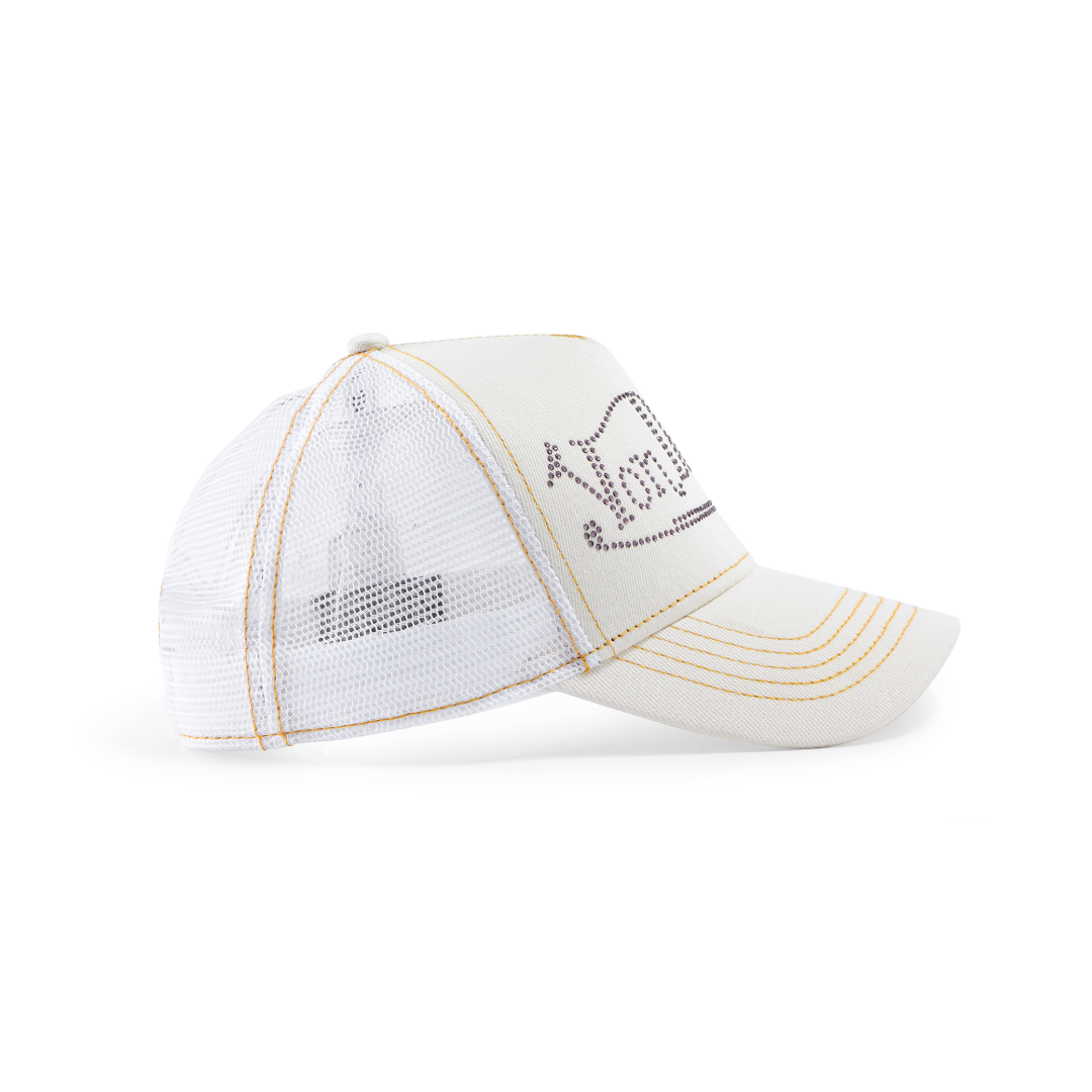 Rhinestone Trucker Hat - White with Purple Rhinestones