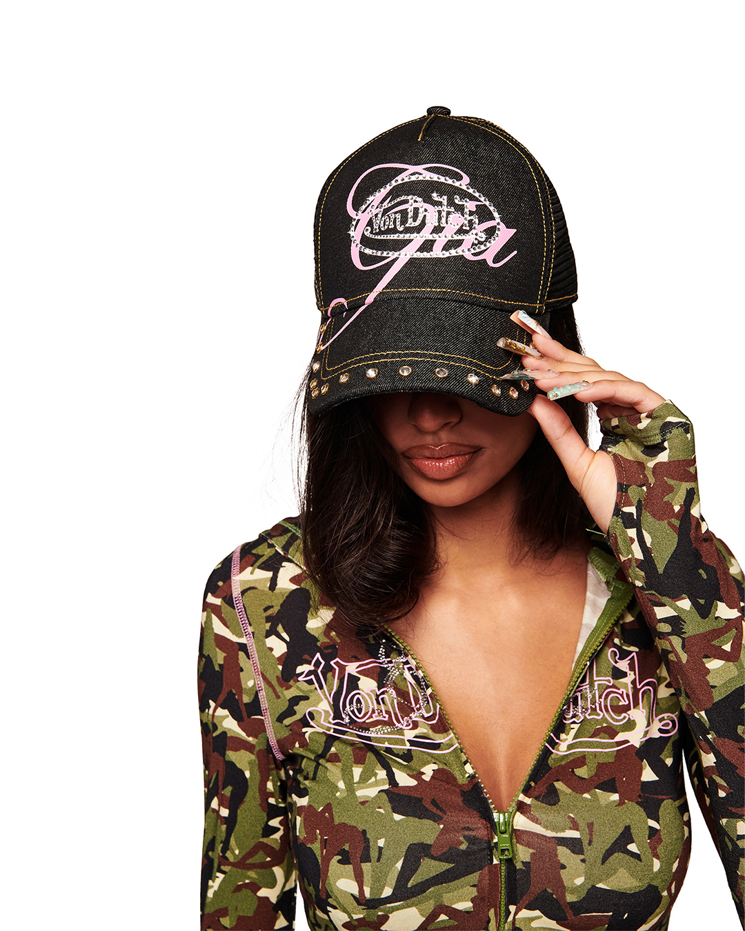 I.AM.GIA X VON DUTCH BLACK DENIM TRUCKER HAT