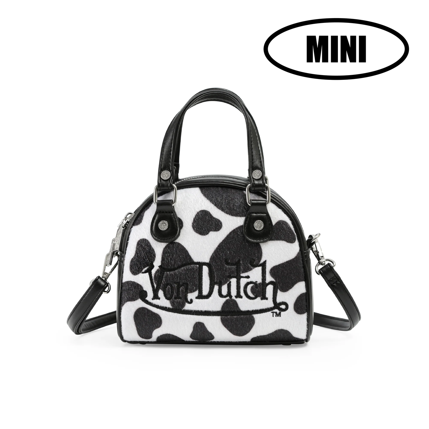Mini Cow Print Bowling Bag - Black & White