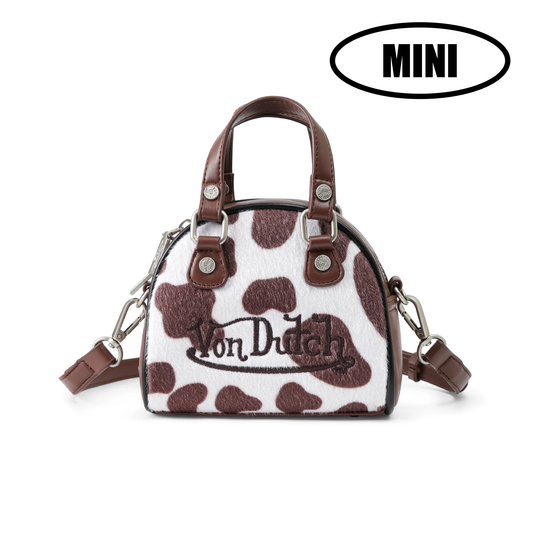 Mini Cow Print Bowling Bag - Brown & White