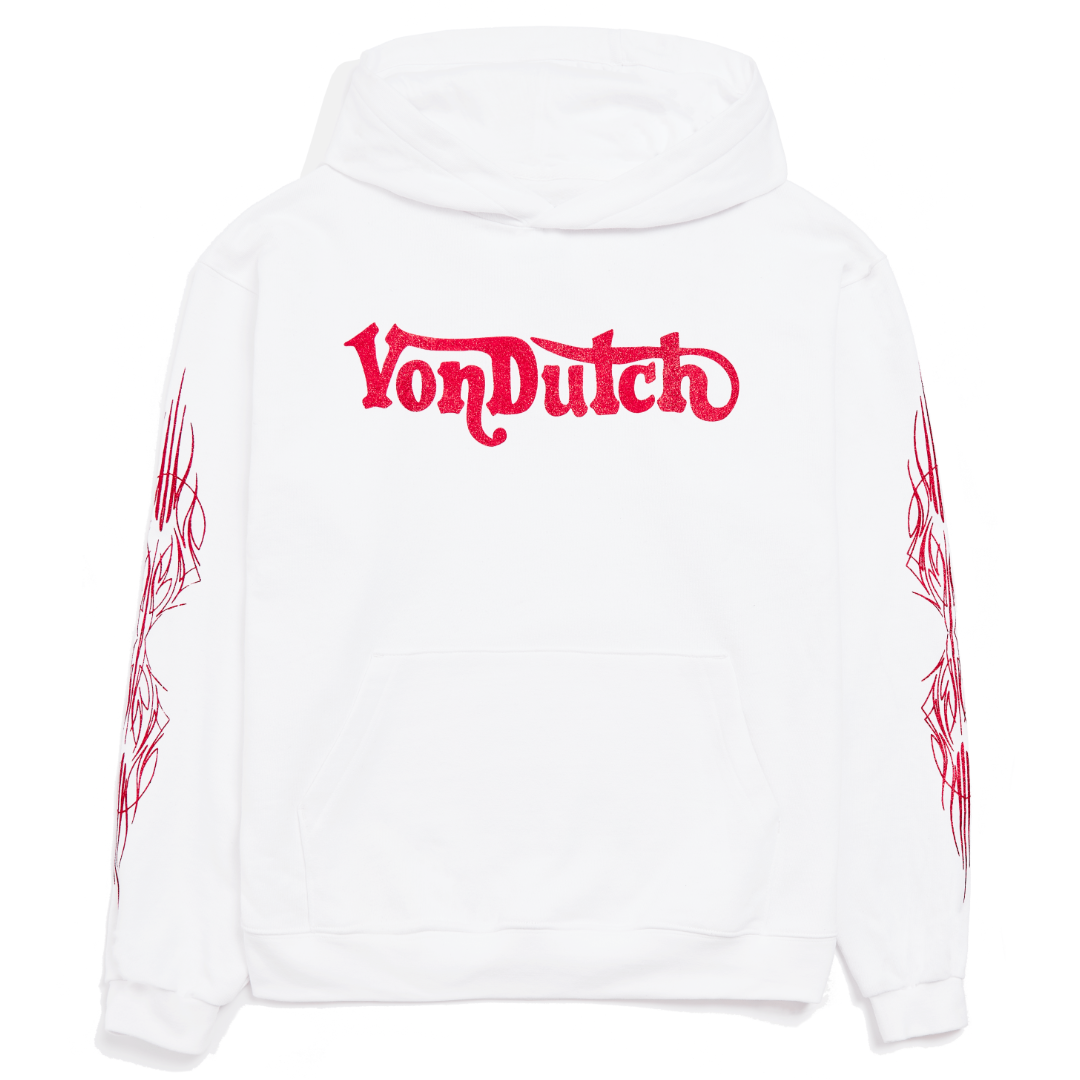 Von Dutch Red Glitter on White Hoodie