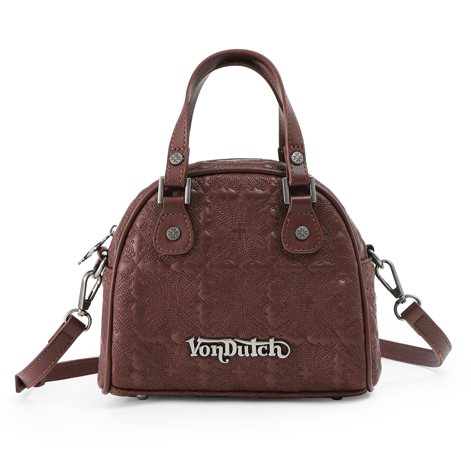 Von Dutch Embroidered Chopper Bowling Bag - Brown