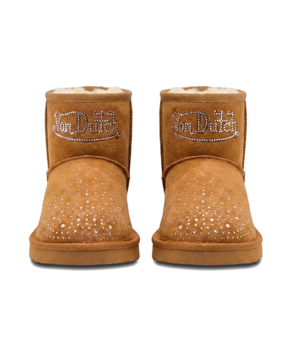 RHINESTONE SHEARLING BOOT - CHESTNUT