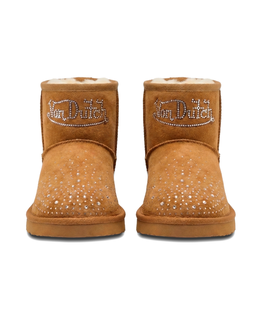 RHINESTONE SHEARLING BOOT - CHESTNUT
