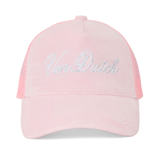 Baby Pink Velour Rhinestone Trucker Hat
