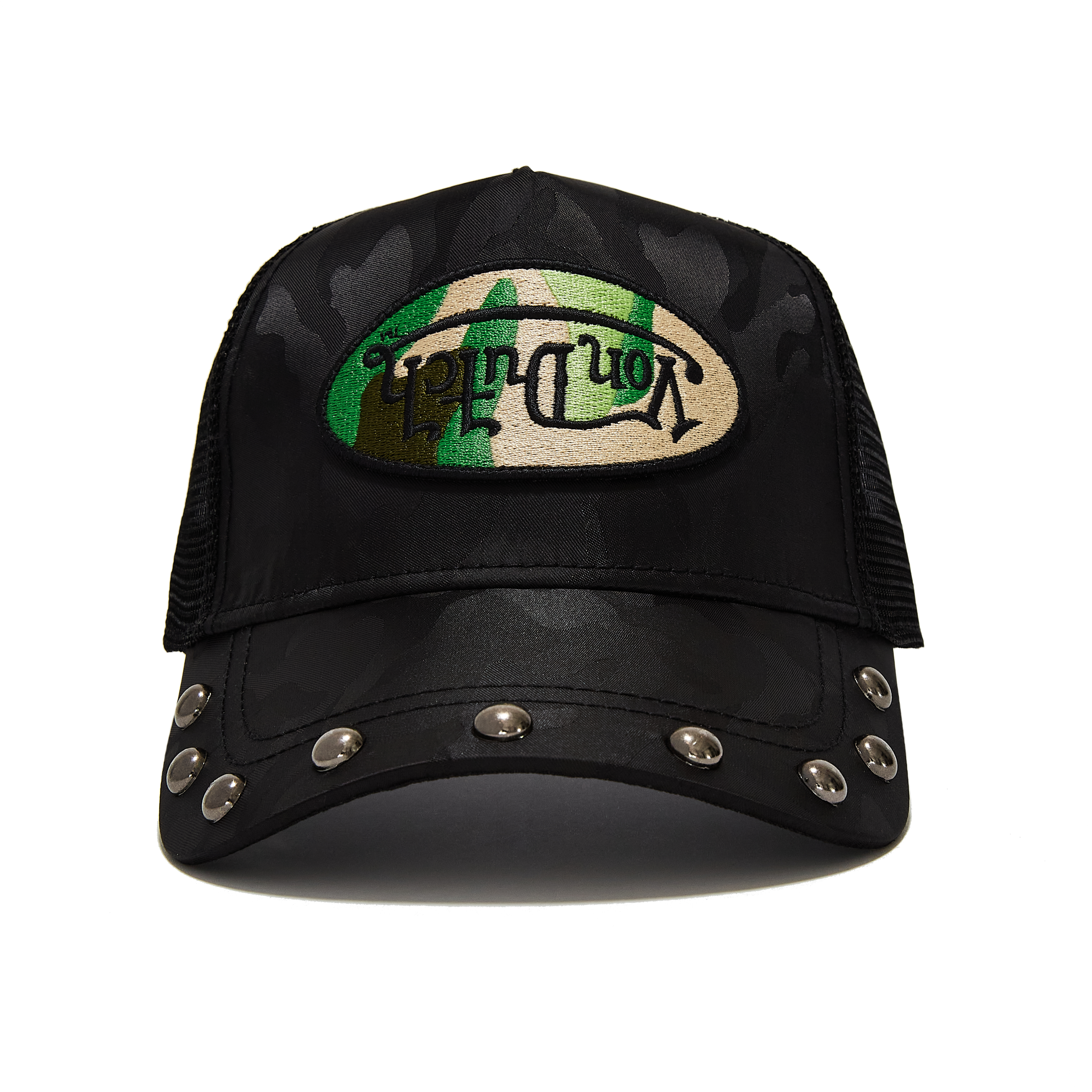 Von Dutch 415 Black Green Studded Trucker Hat - Main Image
