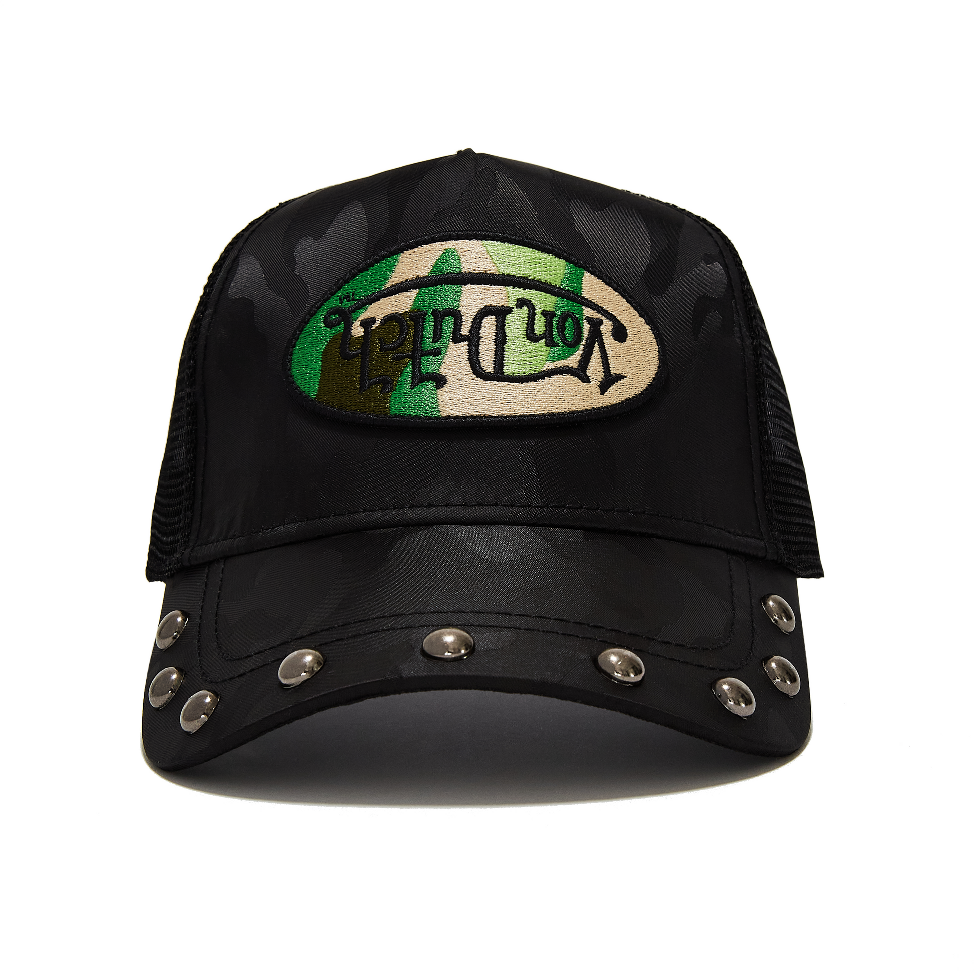 415 Black & Green Studded Trucker