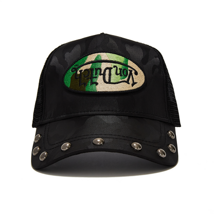 415 Black & Green Studded Trucker