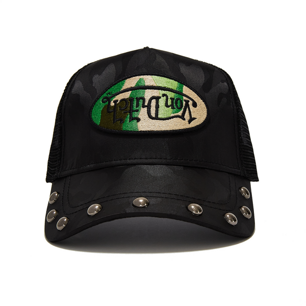 415 Black & Green Studded Trucker