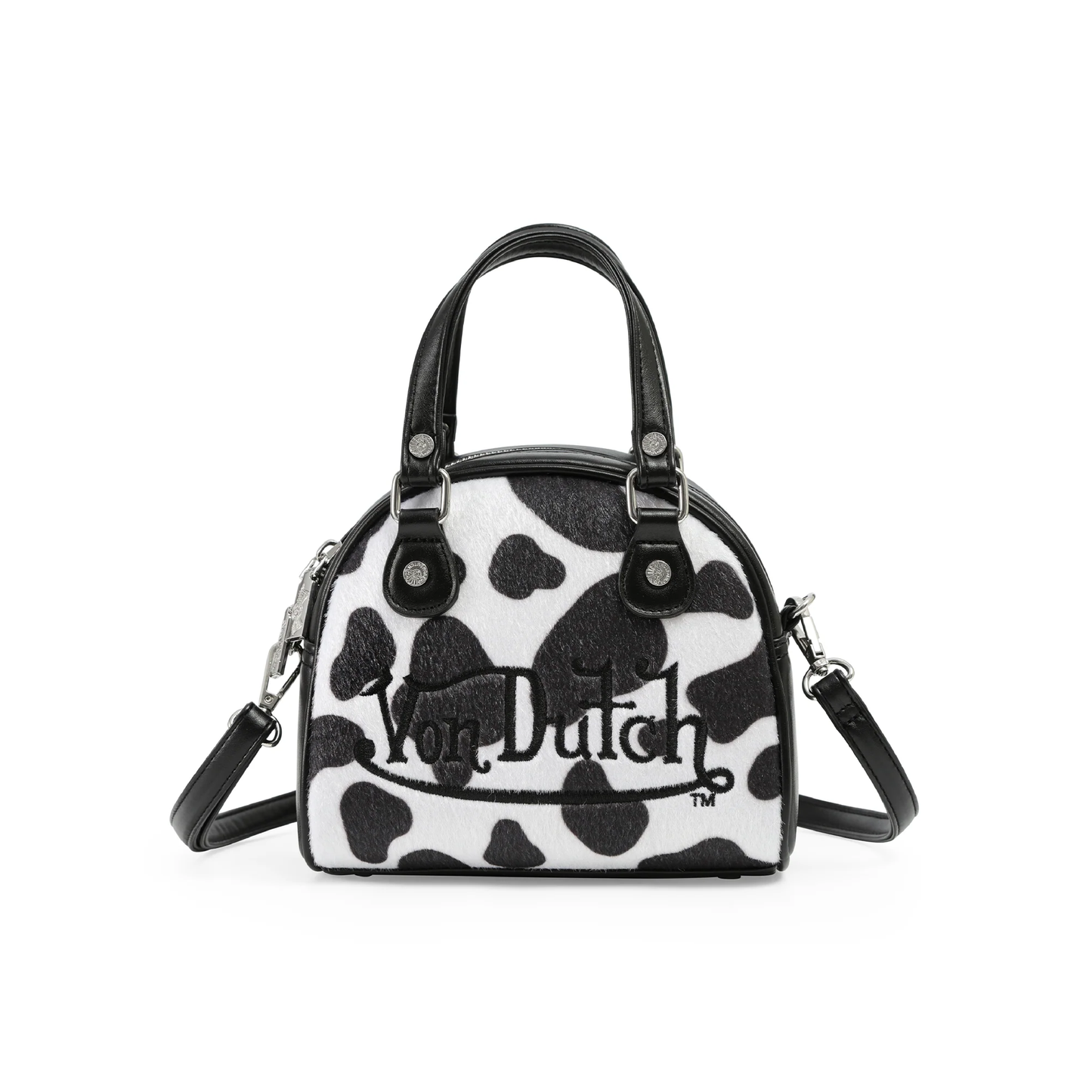 Mini Cow Print Bowling Bag - Black & White
