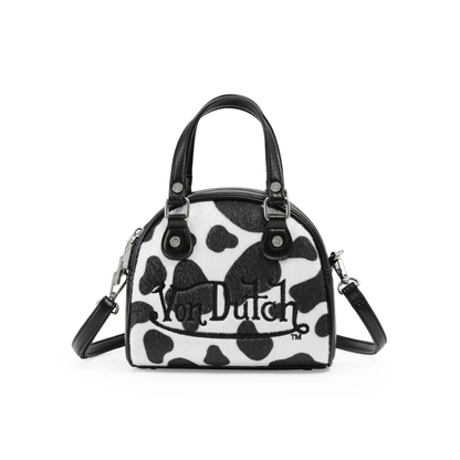 Mini Cow Print Bowling Bag - Black & White