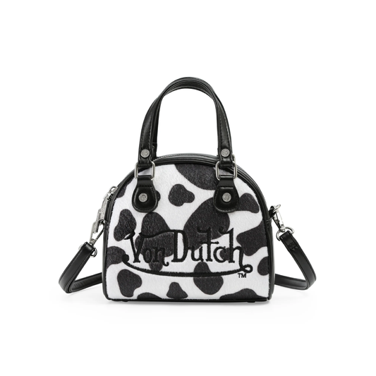 Mini Cow Print Bowling Bag - Black & White