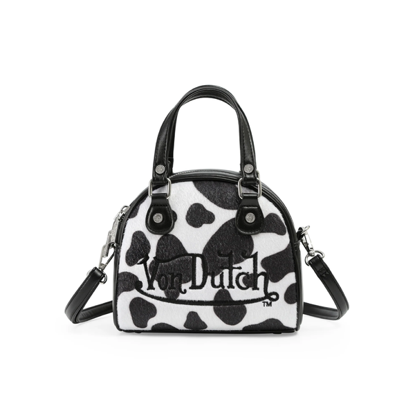 Mini Cow Print Bowling Bag - Black & White